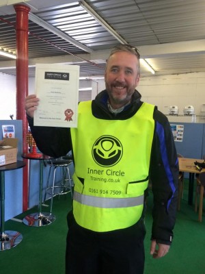 Andy shows off his certificate after completing his DAS course by passing his motorcycle tests - first time too!