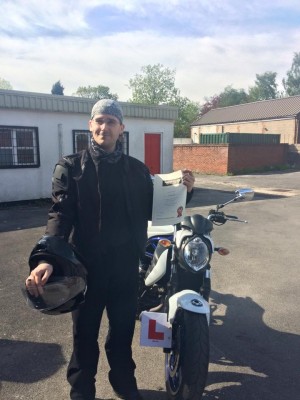 Carl all smiles after passing his DAS motorcycle test first time (both modules)!