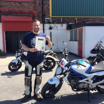 Barrie proudly shows off his Inner Circle Direct Access course completion certificate after passing his motorcycle tests FIRST TIME!