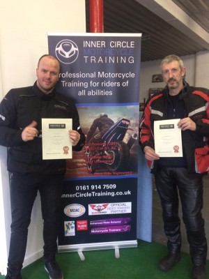 Ryan and Dave with their DAS course completion certificates after passing their bike tests