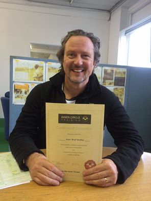 Brad looking decidedly pleased with himself, as so he might having obtained a "double first" by passing both motorcycle tests first time!